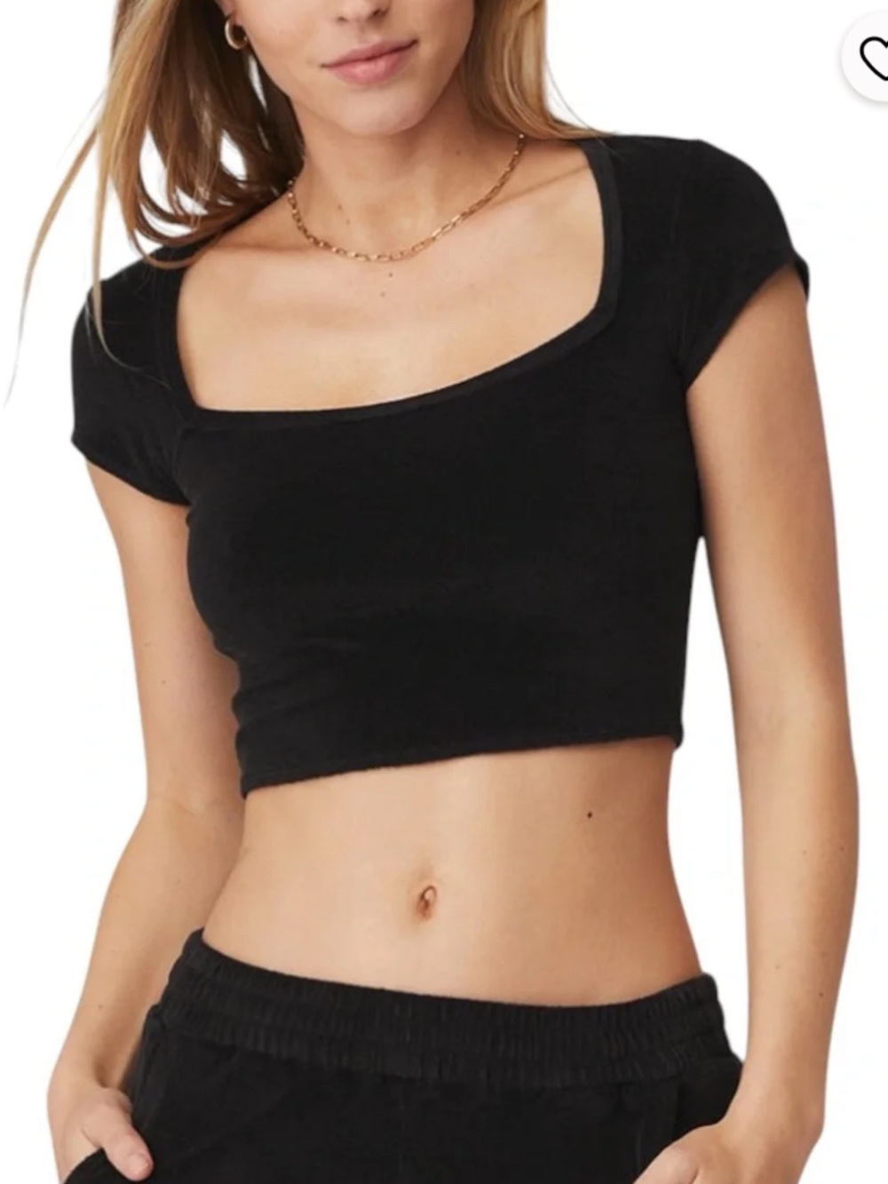 ALO Square Neck Black Crop Top - Women's Short Sleeve